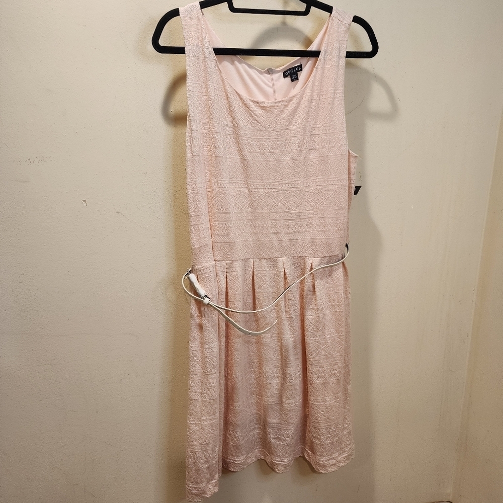 GEORGR Chic Light Pink Sleeveless Dress with Belt Junior Size XL
